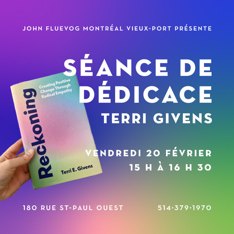 Séance de dédicaces de Terri Givens pour son ouvrage « Reckoning » à la boutique Fluevog Montréal Vieux-Port le 20 février