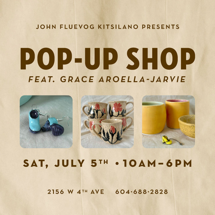 Pottery Pop-Up with Grace Aroella-Jarvie at Fluevog Kitsilano on July 5th