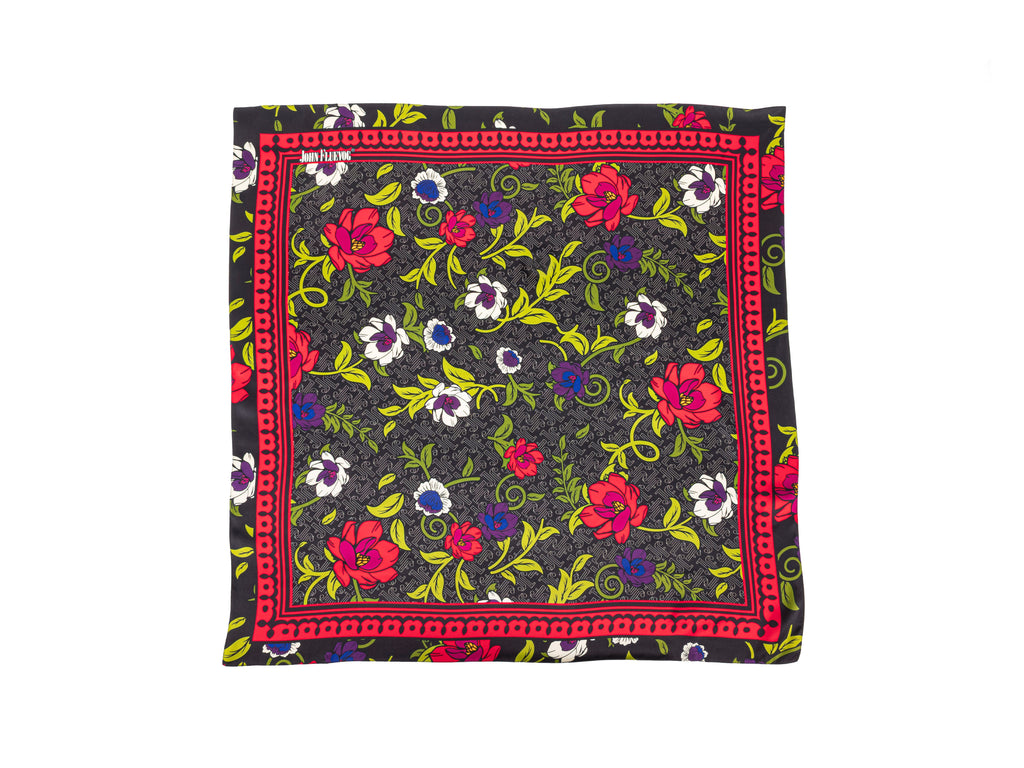 black_floral - Silk scarf open view
