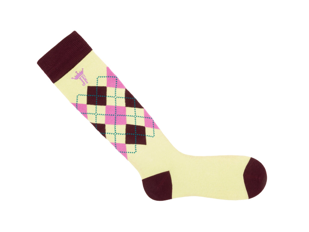 yellow_burgundy_pink - Right Sock
