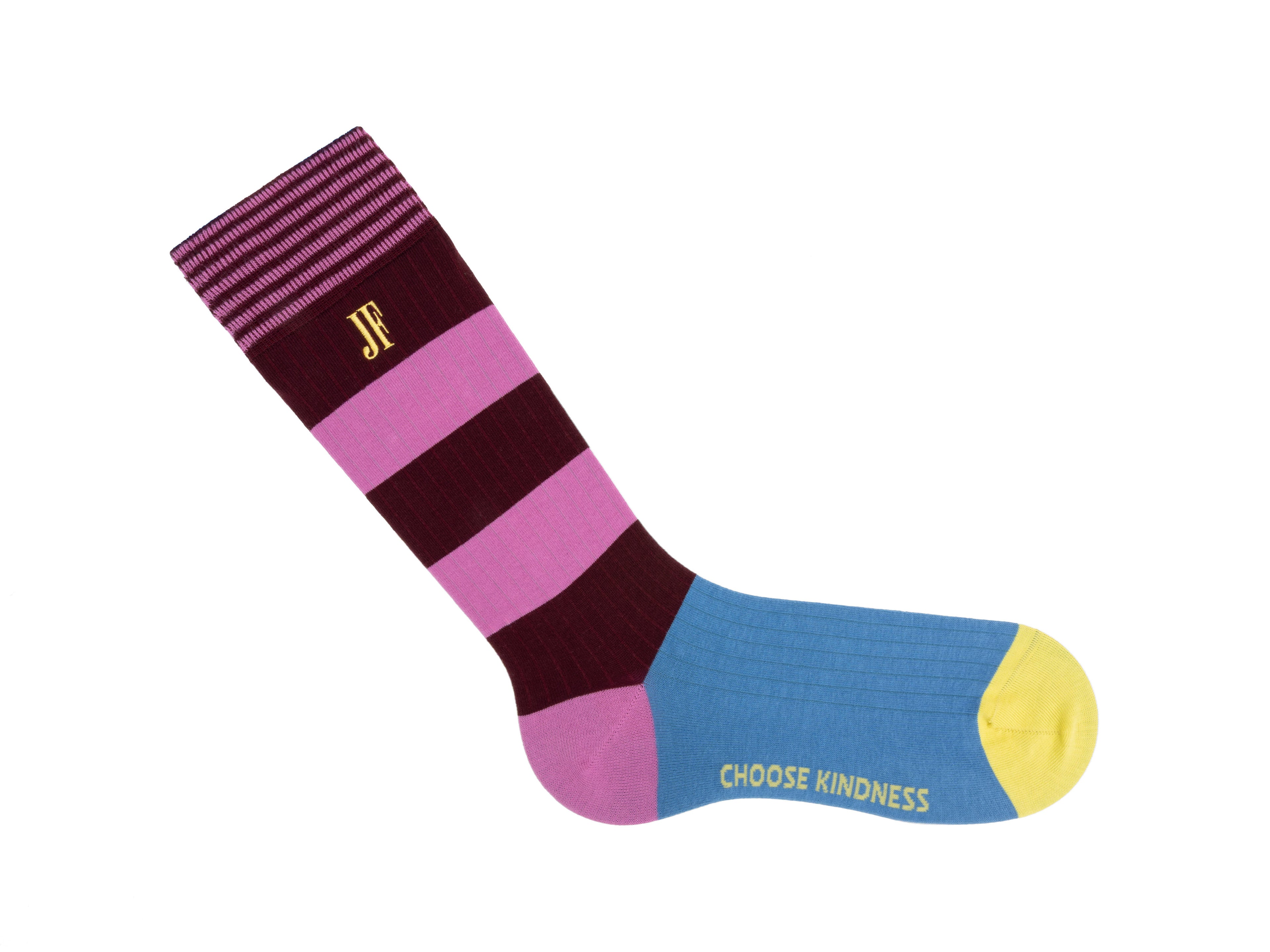 burgundy_pink_blue - Right Sock