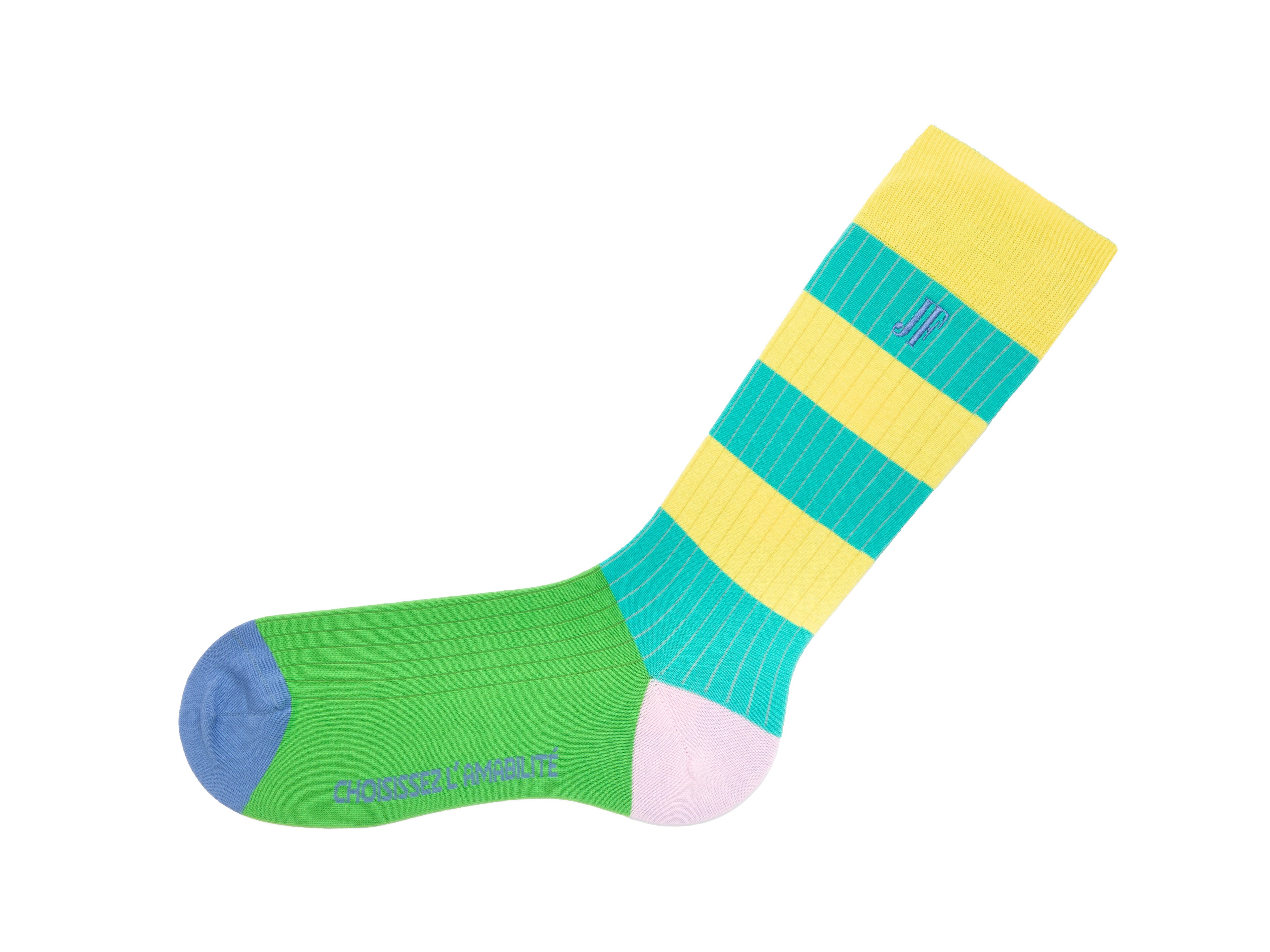 green_yellow_multi - Left Sock