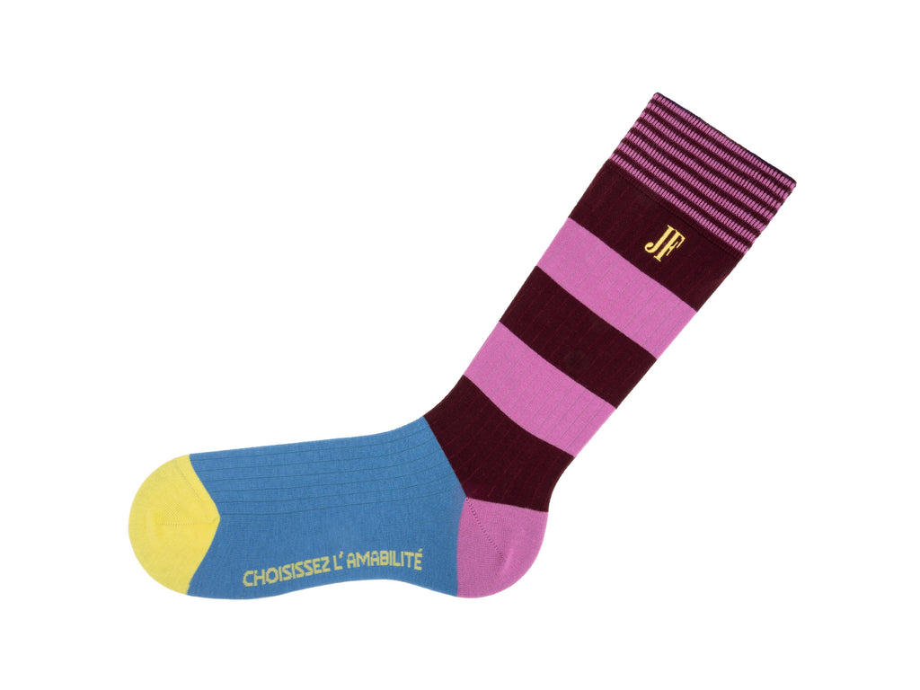 burgundy_pink_blue - Left Sock