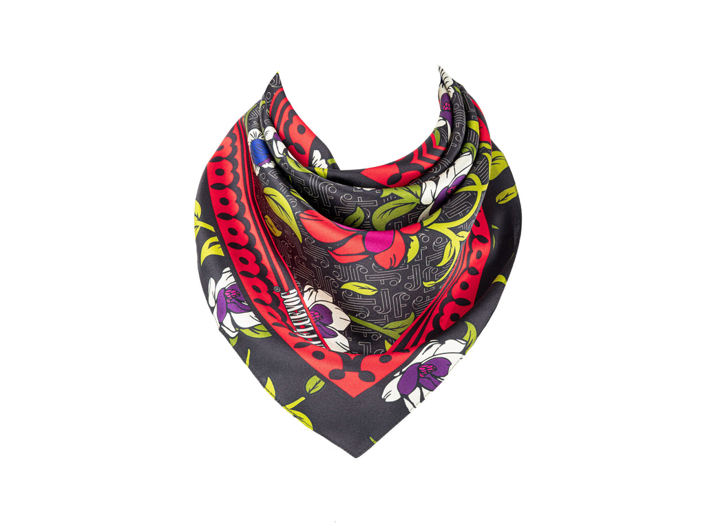 black_floral - Silk scarf neck tie view