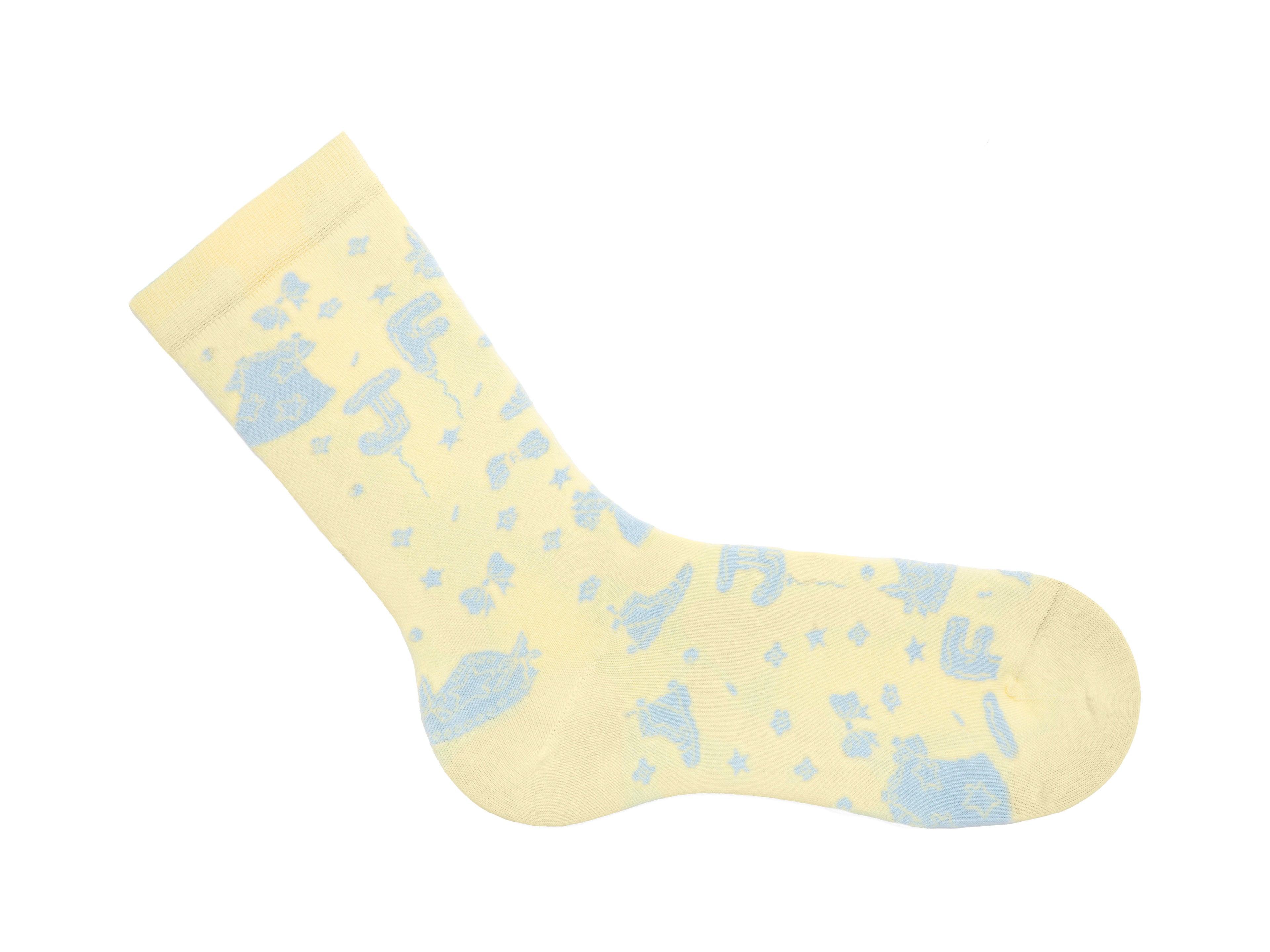 pastel_yellow_light_blue - Right Sock