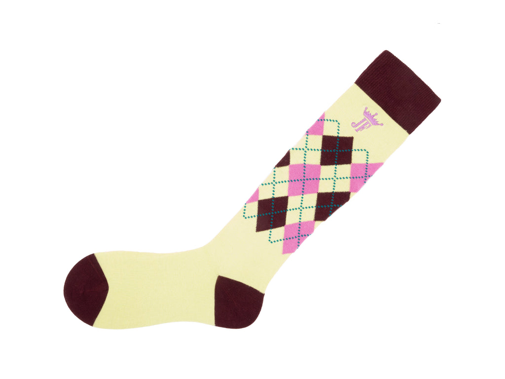 yellow_burgundy_pink - Left Sock