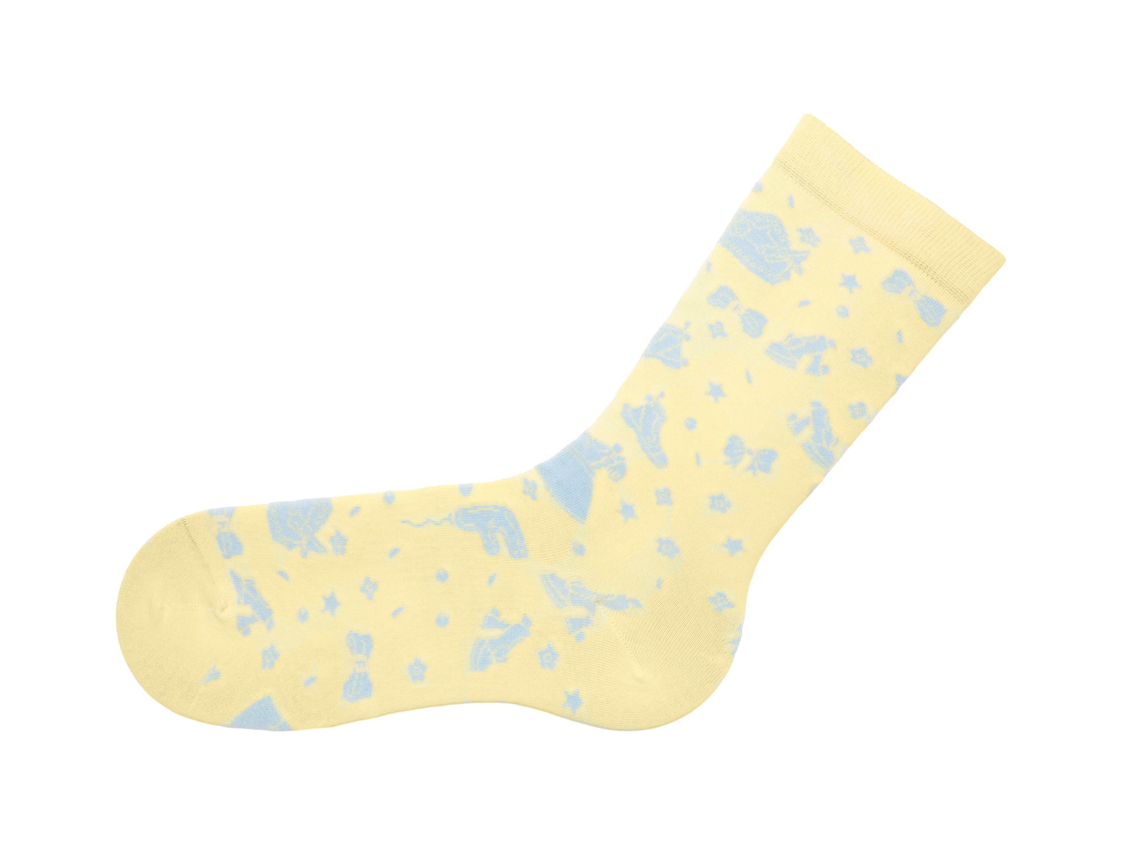 pastel_yellow_light_blue - Left Sock