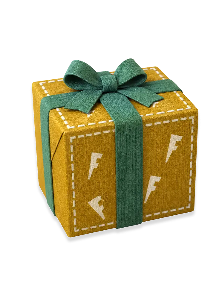 A wrapped gift box resting on clouds